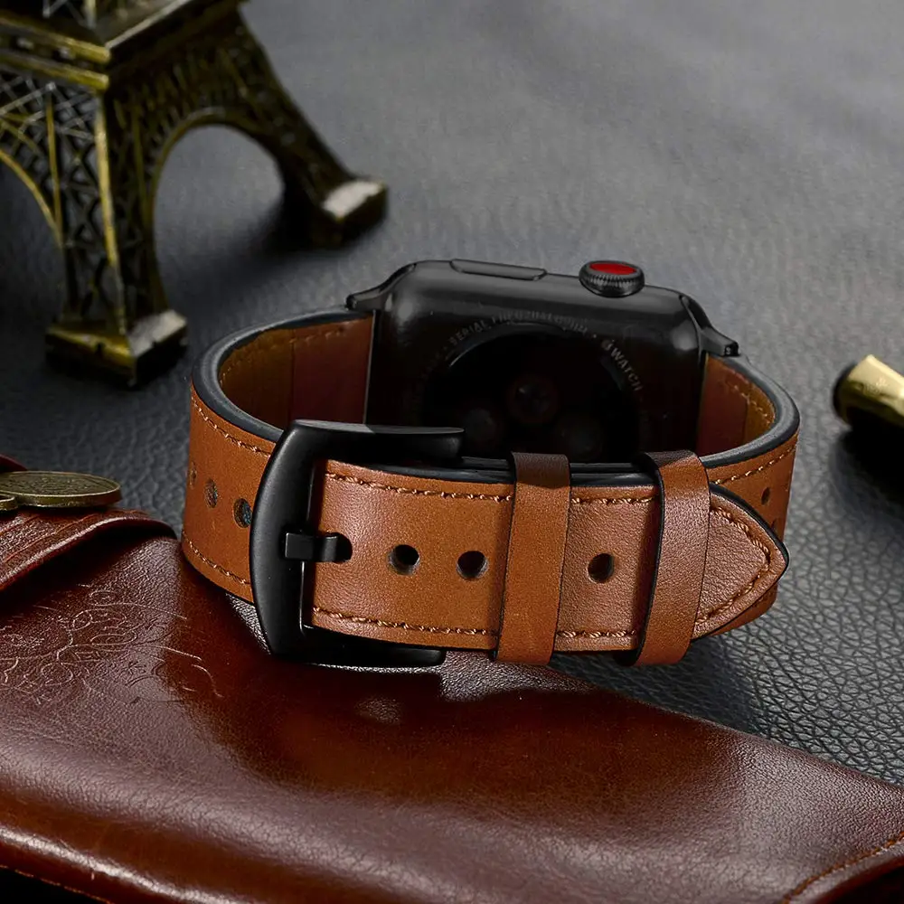 Кожаный ремешок для часов 42 мм 38 iWatch 4 полоса 44 40 первый слой кожаный браслет 3 2