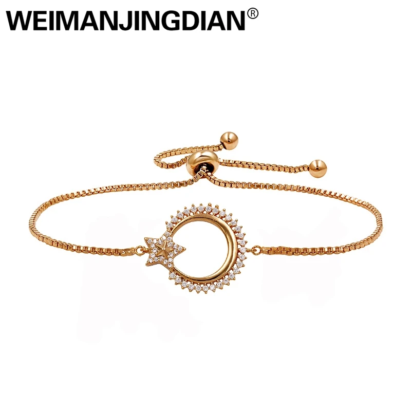 

WEIMANJINGDIAN Circle and Arrow Design Cubic Zirconia Crystal CZ Zircon Pull String Trendsetting Bolo Bracelets