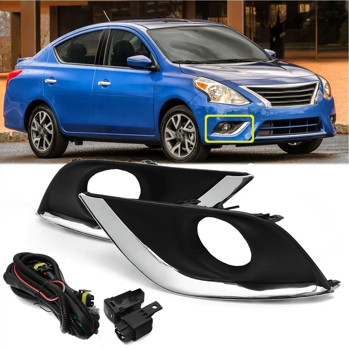 

1Pair Sedan Car Light Lamp H11 Fog Lights Bumper w/ Wiring Harness+Switch Kit For Nissan Versa 15-17
