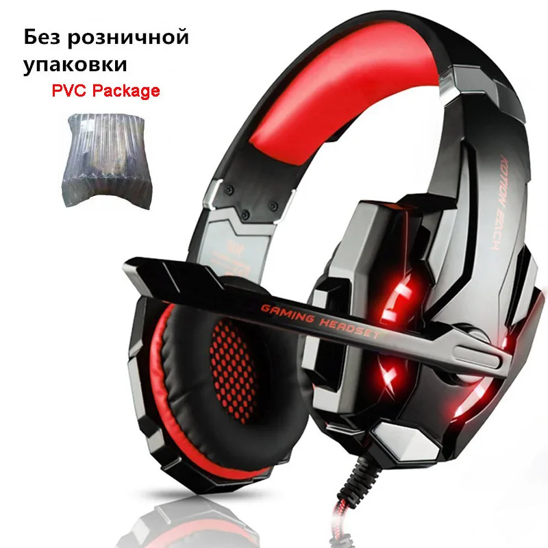 KOTION EACH G9000 PS4 игровая гарнитура 3,5 мм бас наушники Игровые наушники с микрофоном для ПК ноутбука Xbox One мобильный телефон - Цвет: Red PVC Package