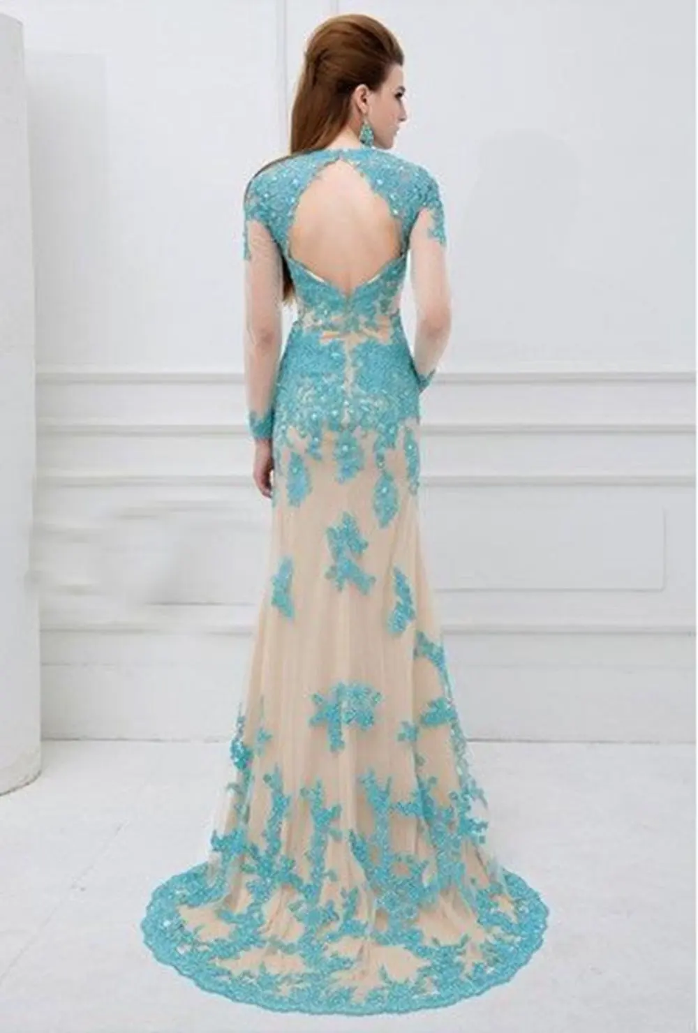 Long Sleeve Wedding Dresses with Turquoise