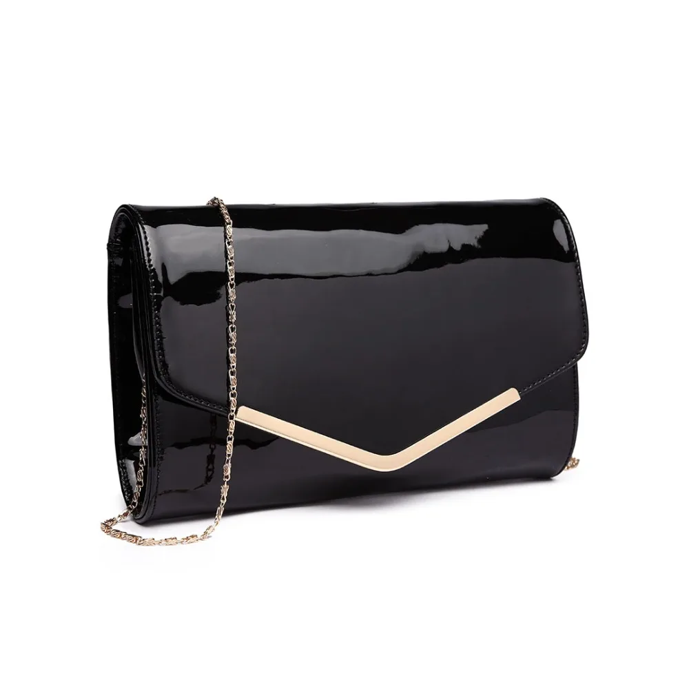 

Miss Lulu Women Designer Patent Leather Clutch Purse Envelope Evening Party Fashion Hand Bag Chain Cross Body Bags Girls LH1809