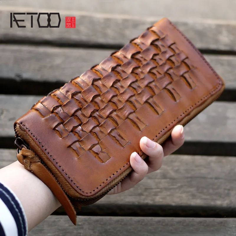 

BJYL Large-capacity original handmade leather wallet men and women casual retro leather wallet Japanese style hipster long