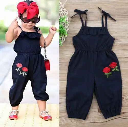 UK Baby Girl Solid Romper Kids Suspender Pants Toddler Jumpsuit Playsuit Sunsuit