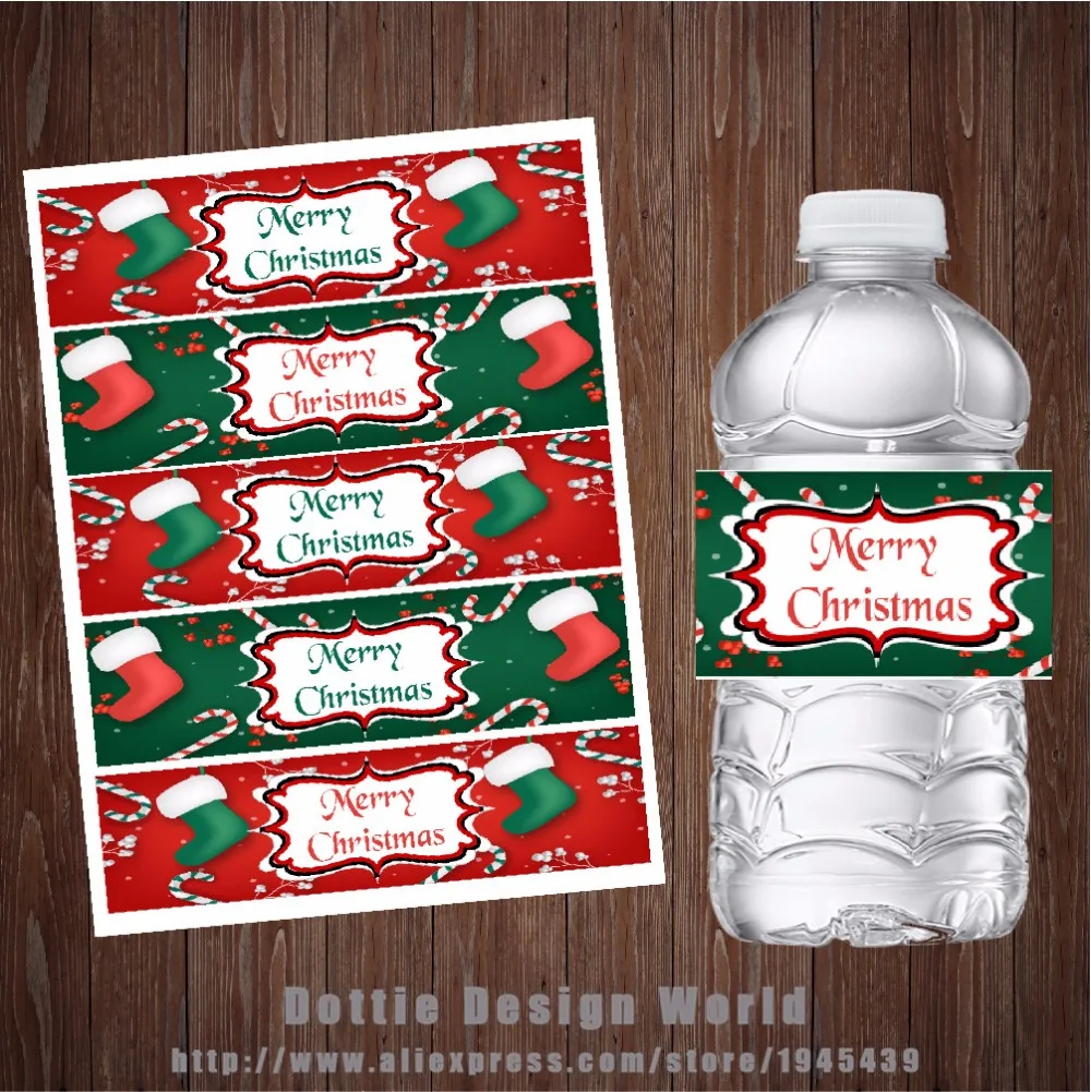 20 pcs/lot Personalized Christmas Water Bottle Labels Candy Bar wrapper Custom Baby shower ...