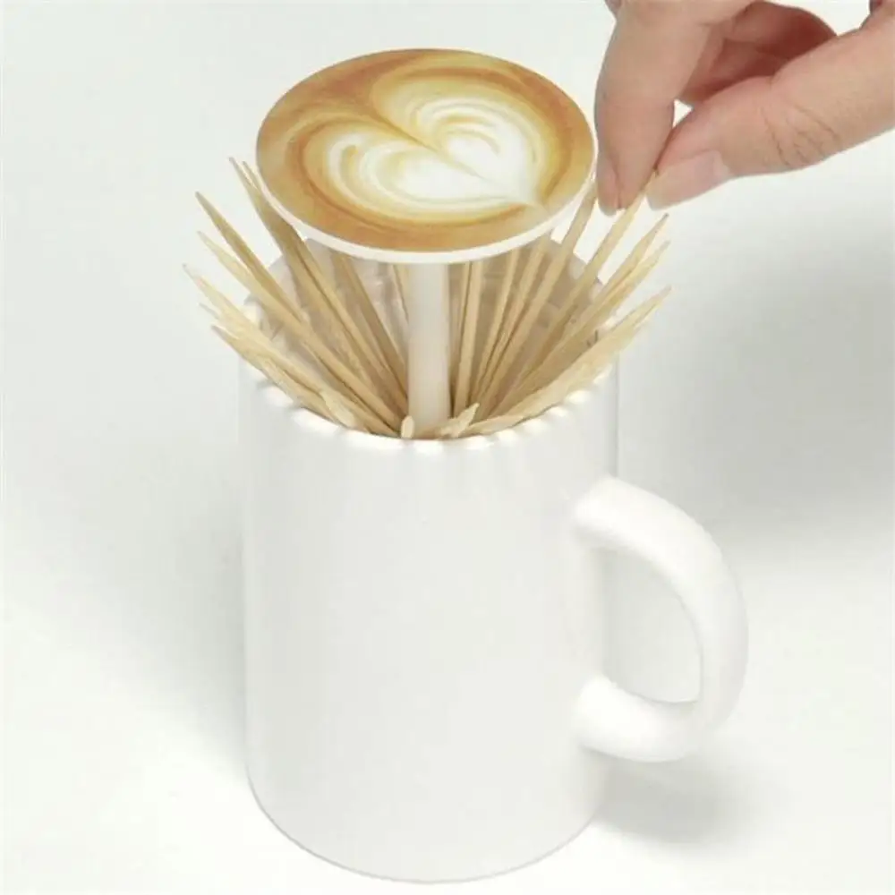 

Toothpick Holder Dispenser Container Case Box Coffee Cup Shaped Push Style Automatic Portable Retractable for Wooden Toothpicks