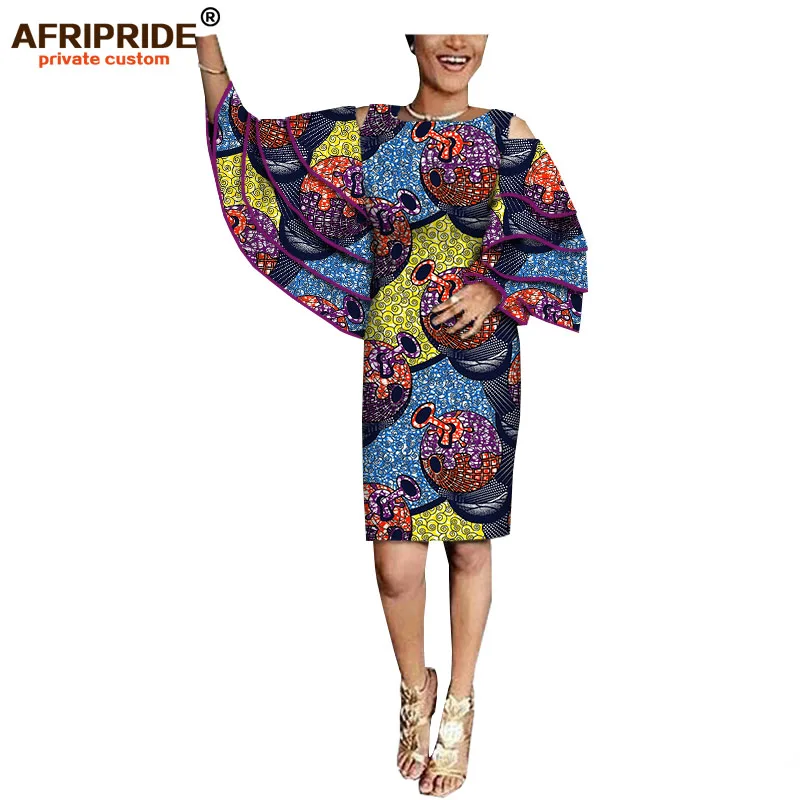 Осеннее женское платье в африканском стиле AFRIPRIDE, индивидуальное платье с рукавом-бабочкой, Повседневное Платье До Колена Для Женщин, большие размеры, воск, A722589