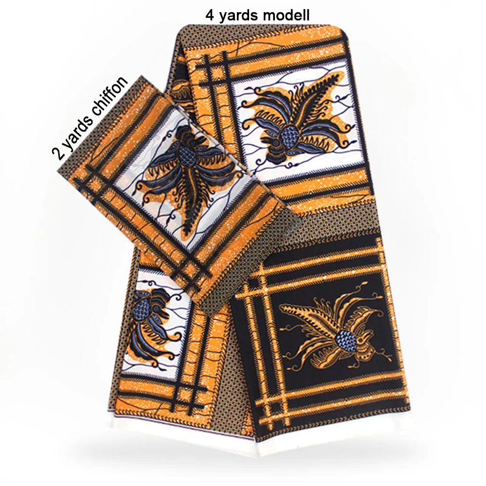 

2 Pcs Set 4 Yards African Ankara Prints Modell Material & 2 Yards Chiffon Ankara Chiffon Fabric YBXM-37