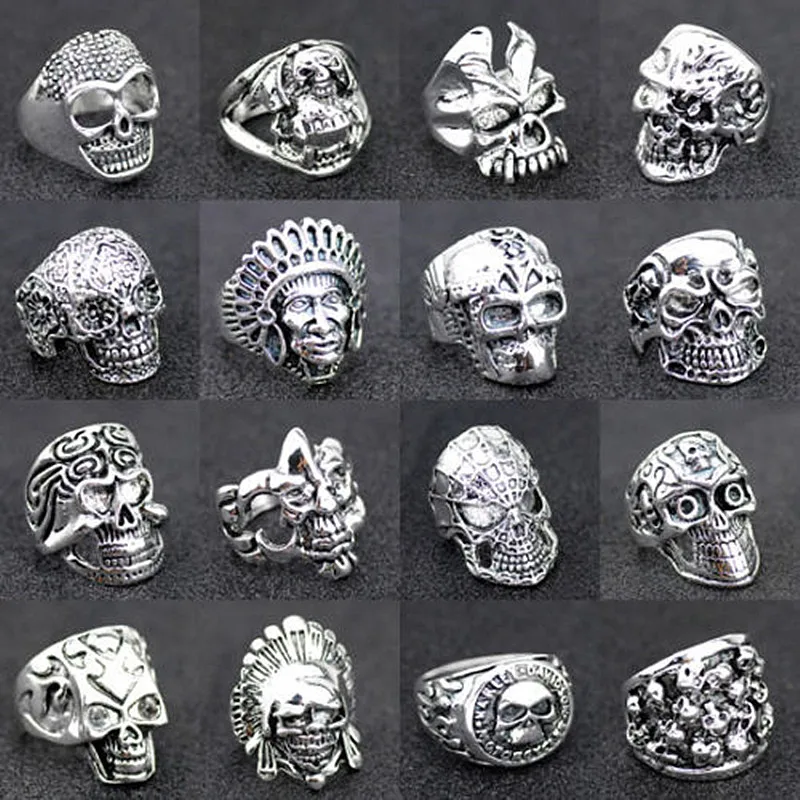 

COOL 5PCS Vintage Gothic Skeleton Jewelry Boy Men's Punk Style Biker Skull Rings Wholesale Mixed Sizes & Styles MR117