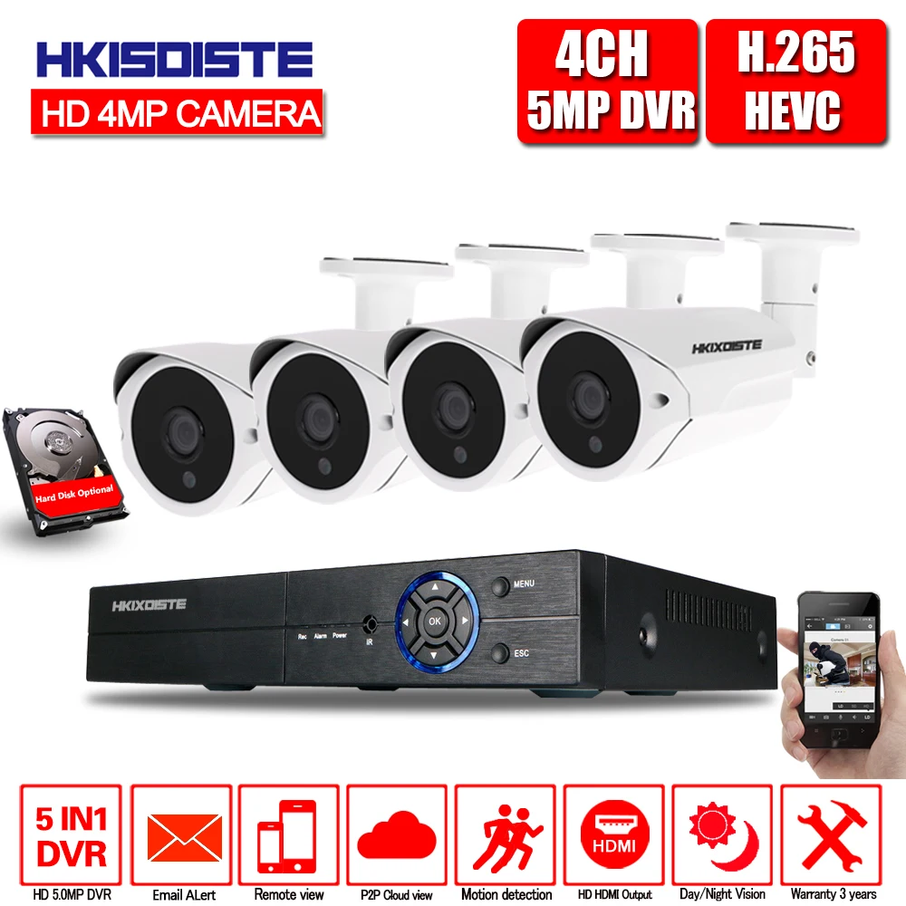 

H.265 CCTV 4CH 5.0MP 5In1 DVR Surverillance system AHD Kit 5MP Outdoor HD Camera Waterproof Surveillance CCTV Camera System Kit