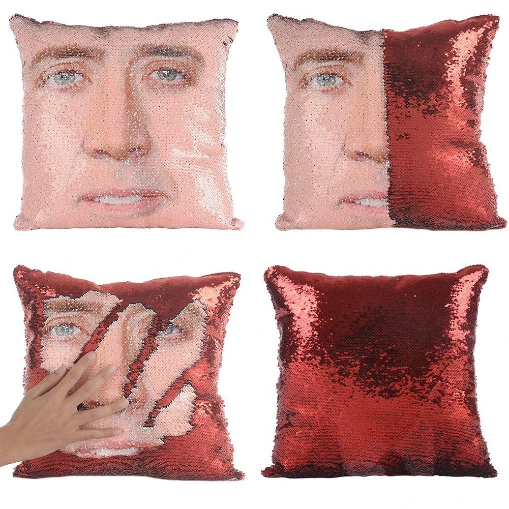 

45x45cm Pillow case Nicolas Cage Sequin Pillow Reversible Sequin Pillow Cover Decorative Double Color Throw Cushion Cover