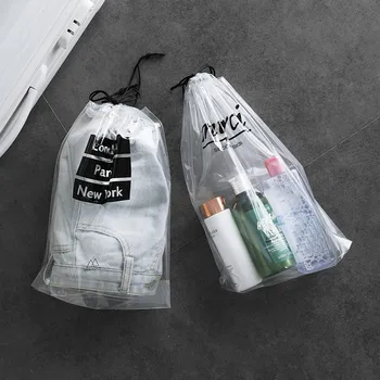 

5-piece storage bag thick transparent drawstring waterproof travel storage bag clothes shoes storage L0329