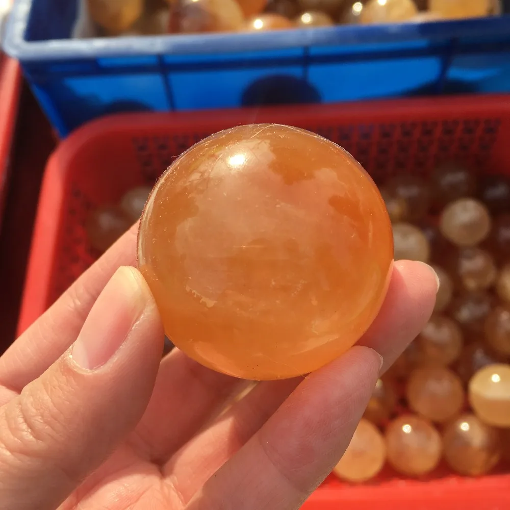 50mm Natural Citrine Calcite Quartz Crystal Sphere Ball Healing Gemston 3