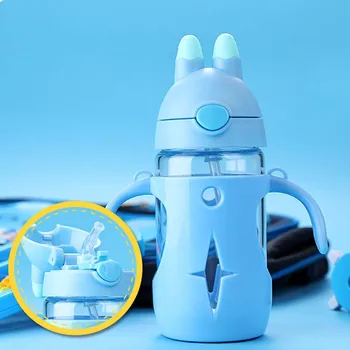 

300 ML Baby Silicone Glass Milk Feeding Bottle Width Mouth Adjust Water Cup Hand Holder Shatter Proof Milk Bottle