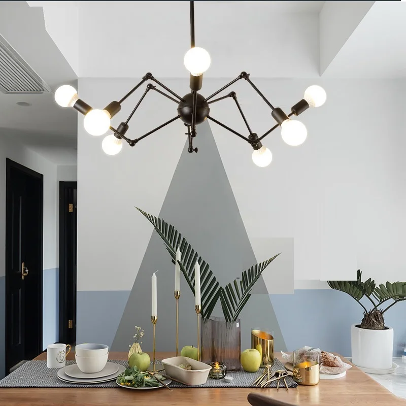 

Mordern Nordic Retro Light Chandelier Vintage Loft Antique Adjustable DIY E27Art Spider Restaurant Bar Black/white Iron lamp