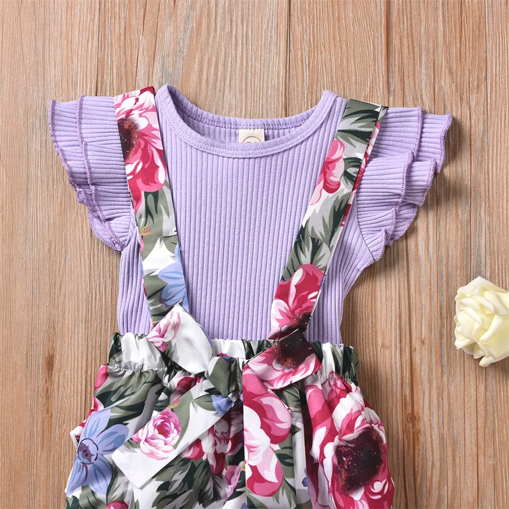 Брендовая Одинаковая одежда для новорожденных и маленьких девочек, комбинезон с цветочным принтом+ комбинезон на лямках, комплект из 2 предметов, платье для больших сестер