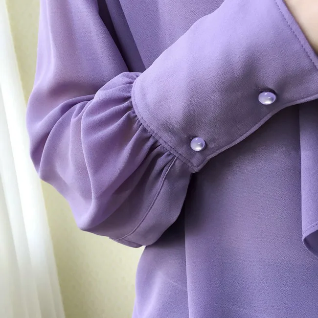 Женская Свободная шифоновая рубашка размера плюс 3xl 4xl 5xl, Женские топы и блузки, тонкие прозрачные женские фиолетовые блузки с длинным рукавом