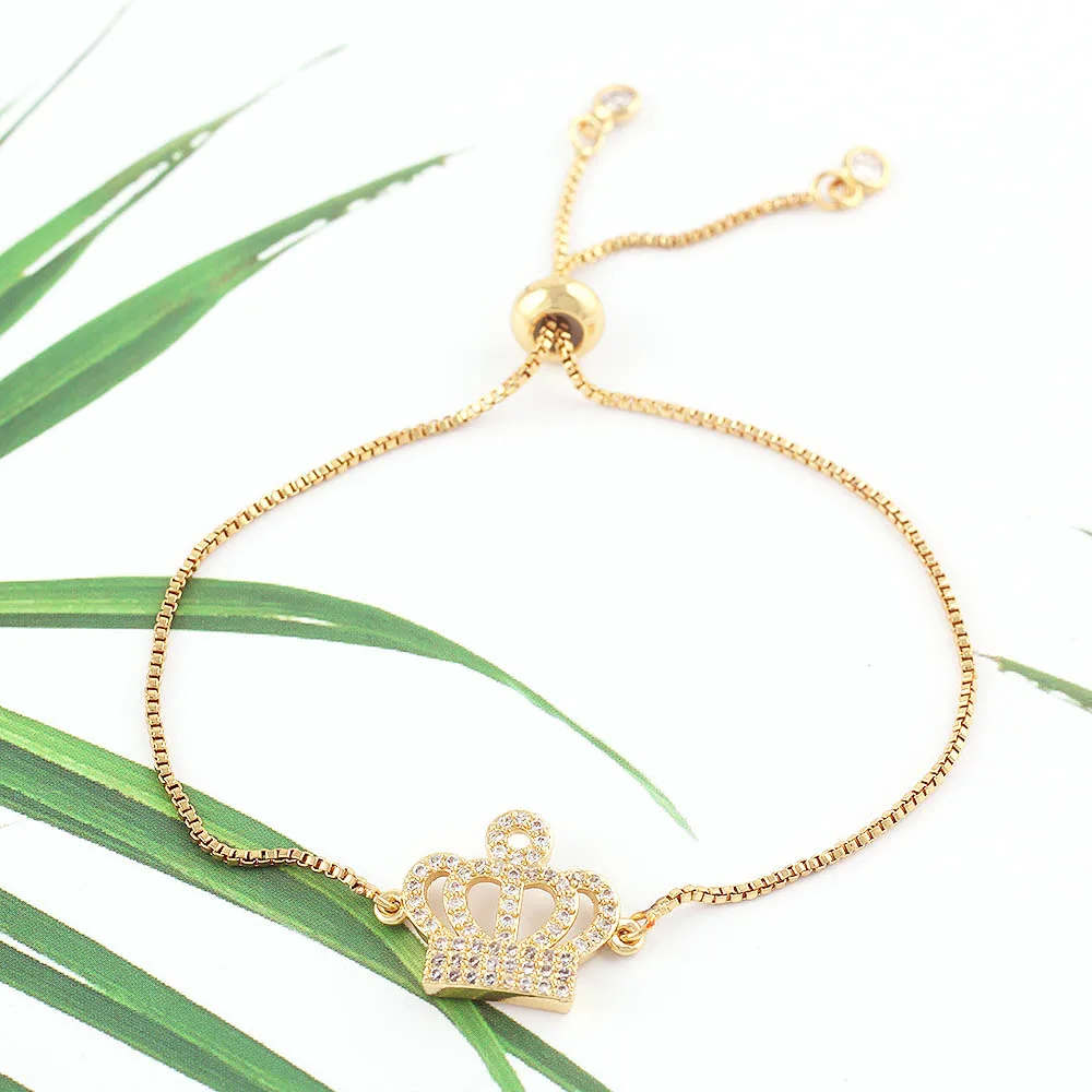 

Luxury CZ white zircon King Crown Charms bracelet Adjustable Link Chain women bracelets & bangles for women Jewelry accessories