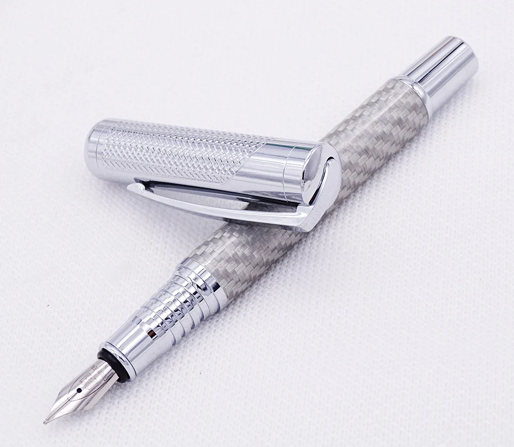 Fibra de Carbono Escrita para Negócios de Escritório Fuliwen Requintado Caneta Tinteiro Médio Nib 0.7mm Moda Cor Prata Qualidade