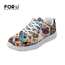 Forudesigns, милое животное головоломки мопса с узором повседневные туфли на плоской подошве Женская Осенняя обувь Обувь на плоской подошве на шнурках; женская обувь подростковые; школьные