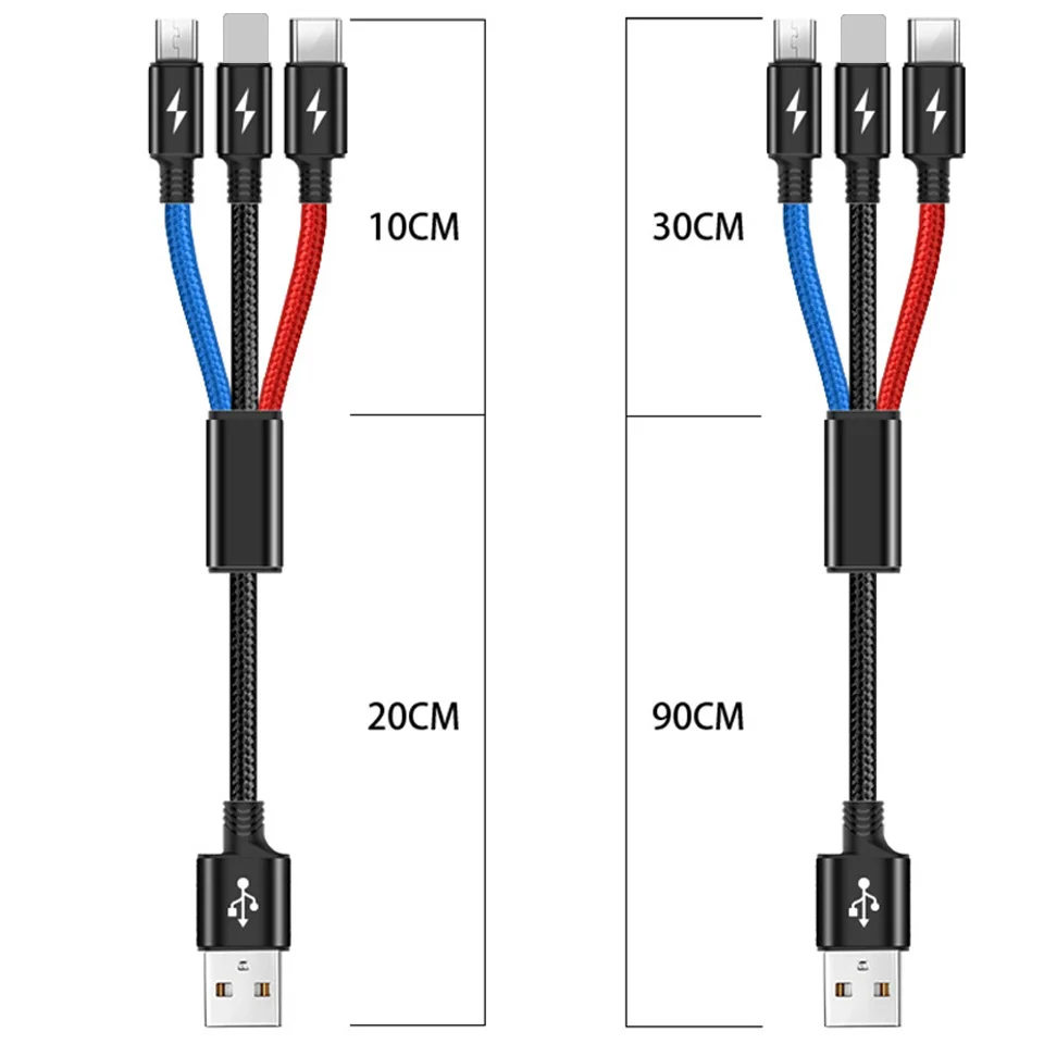 3 в 1 телефон USB Microusb кабель 2 метра Usb C короткий кабель несколько Usb зарядное устройство кабель для samsung Android автомобильный Usb зарядный шнур 2 м