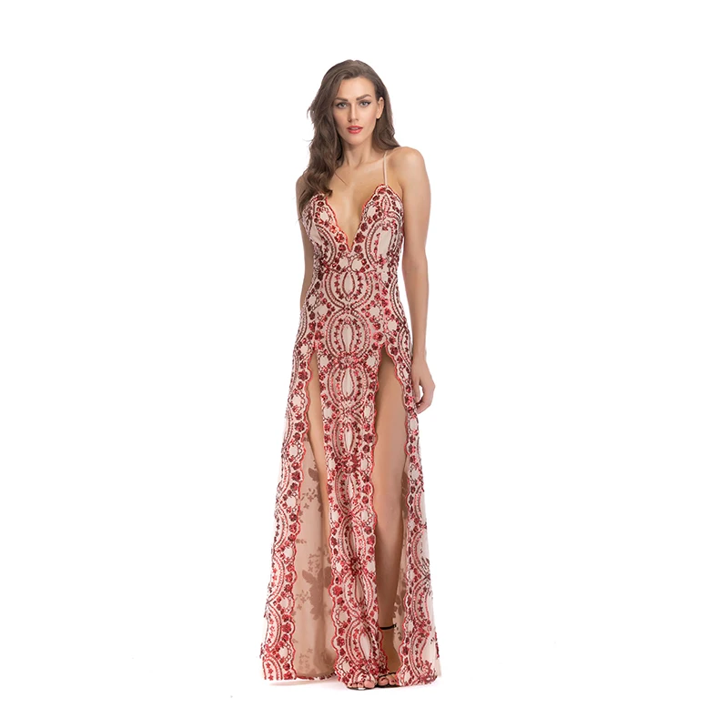 

KISBINI Sexy Summer Lace Women Dress Clothes Sequin High Waist V-Neck Bandage Evening Party Elegant White Red Long Dress 2019