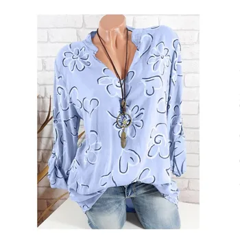 

Women blouse summer autumn print v-neck Blouse Shirt Casual Tops Blusas Femininas shirts 2019 fashion blouses Plus Size 5XL