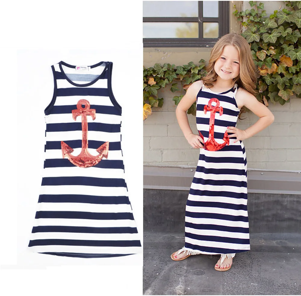 2017 Children Girls Summer Dress Navy Metal Sequins Stripes Cotton Kids T Shirt Dresses For Vest Vestido 2017 Children Girls Summer Dress Navy Metal Sequins Stripes Cotton Kids T Shirt Dresses For Vest Vestido