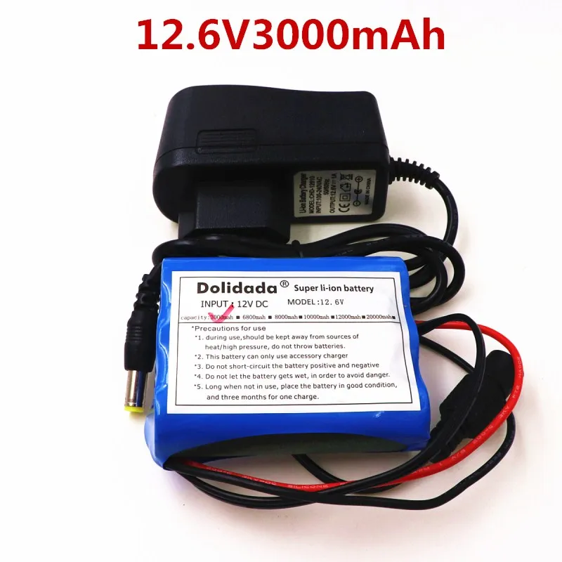 

2019/ New 12 V 3000 mAh 18650 Li-ion Rechargeable battery Pack for CCTV Camera 3A Batteries+ 12.6V 1A Charger+Free shopping