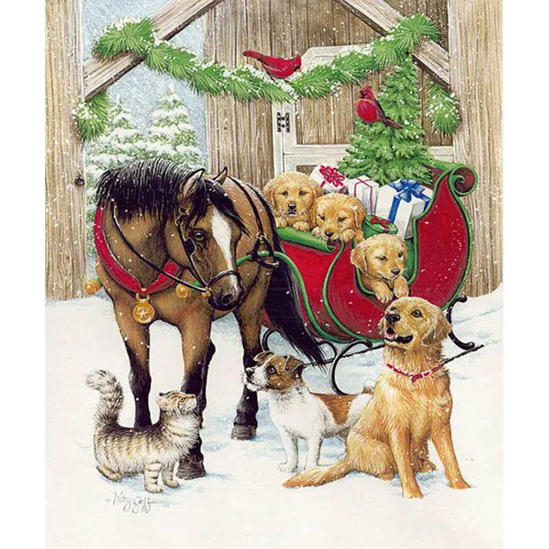 

Diamond Painting Full drill Carriage and dog Mosaic DIY Diamond Painting Cross Stitch Embroidery Home Decorative Craft