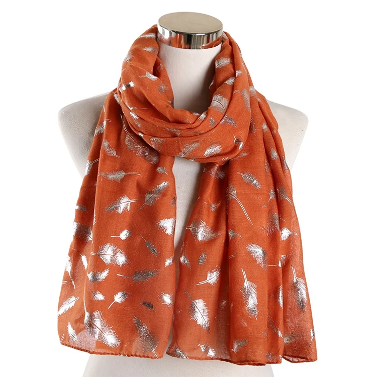 Orange Long FOXMOTHER модные женские белые темно-синие желтые бронзовые фольга Серебряное перо кольцо шарфы шейный шарф блестящий платок - Цвет: Orange Long