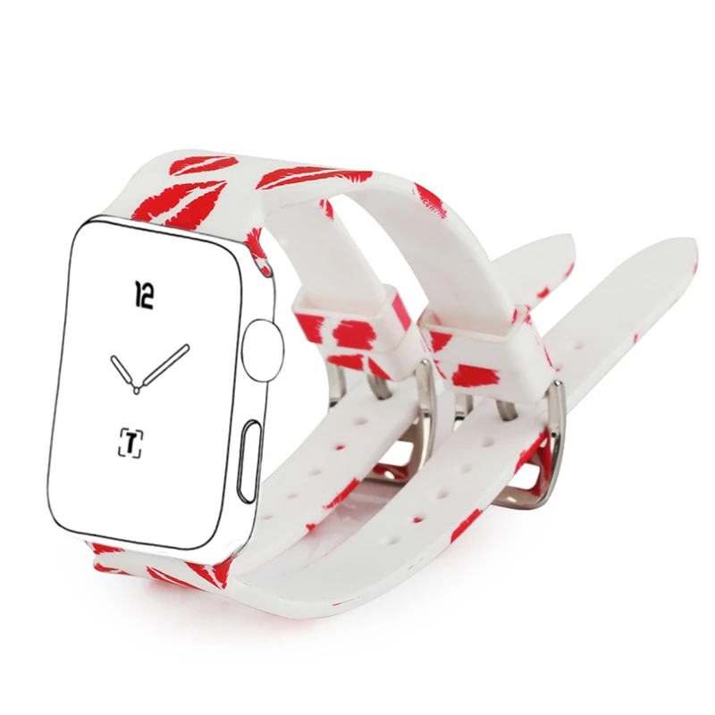 Odog силиконовый ремешок с цветочным принтом для Apple Watch ремешок 42 мм 38 мм браслет спортивные наручные часы ремень резиновые Ремешки для наручных часов женские часы