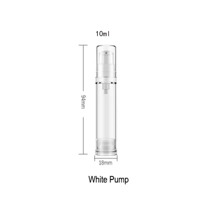 1x5 мл 10 мл 15 мл Прозрачный безвоздушный вакуумный насос бутылки Пластик дорожная бутылка 1/3oz 1/2OZ безвоздушного насоса с дозатором для контейнера - Цвет: 10ml whie Pump