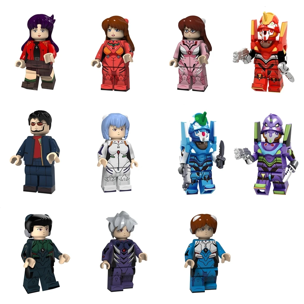 

11pcs EVA Ayanami Rei Asuka Shiji Ikari Evangelion Gendou Rockman Jpanese Anime Figures Building Blocks Compatible With Lego