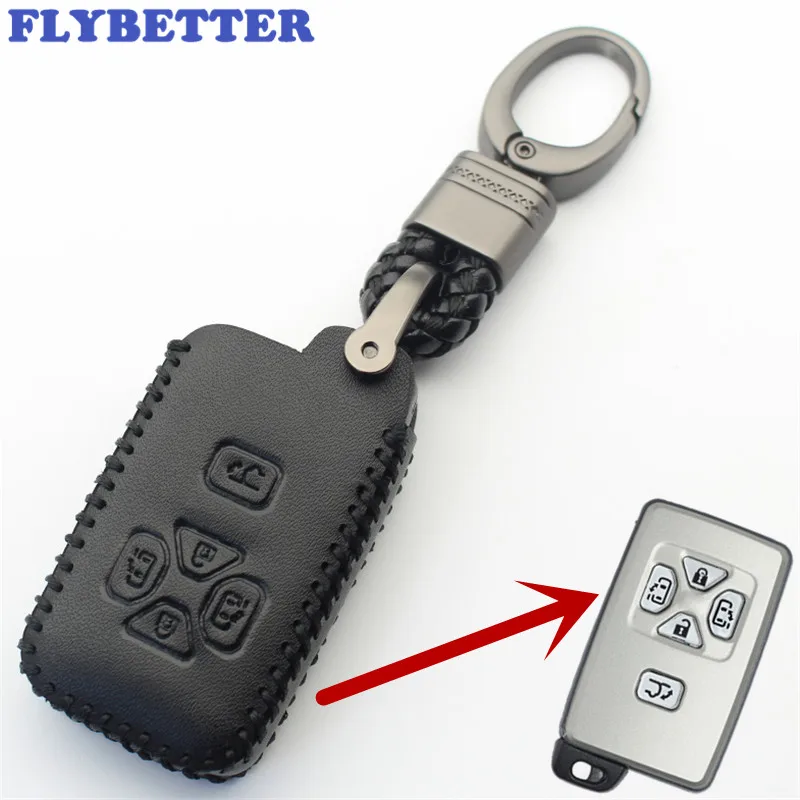 

FLYBETTER Genuine Leather KeyChain 5Button Smart Key Case Cover For Toyota Reiz/Avalon/Previa/Alphard/Prius Car Styling (B) L329