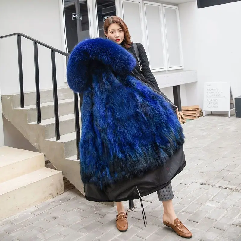 95 кг одежда зимнее женское пальто из натурального меха енота Женская куртка из натурального меха лисы с капюшоном X-Long Верхняя одежда A12
