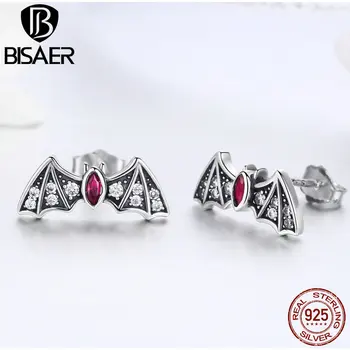 

BISAER Earrings 925 Sterling Silver Bat Power Small Stud Earrings for Women Clear CZ Fashion Silver Earrings Jewelry EFE004