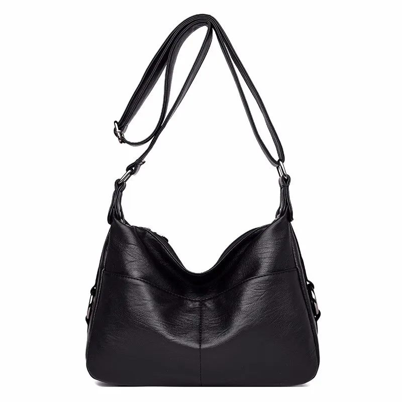 Женские кожаные сумки высокого качества, женская сумка-мессенджер, винтажная сумка через плечо, женская сумка Bolsa Femininas - Цвет: black
