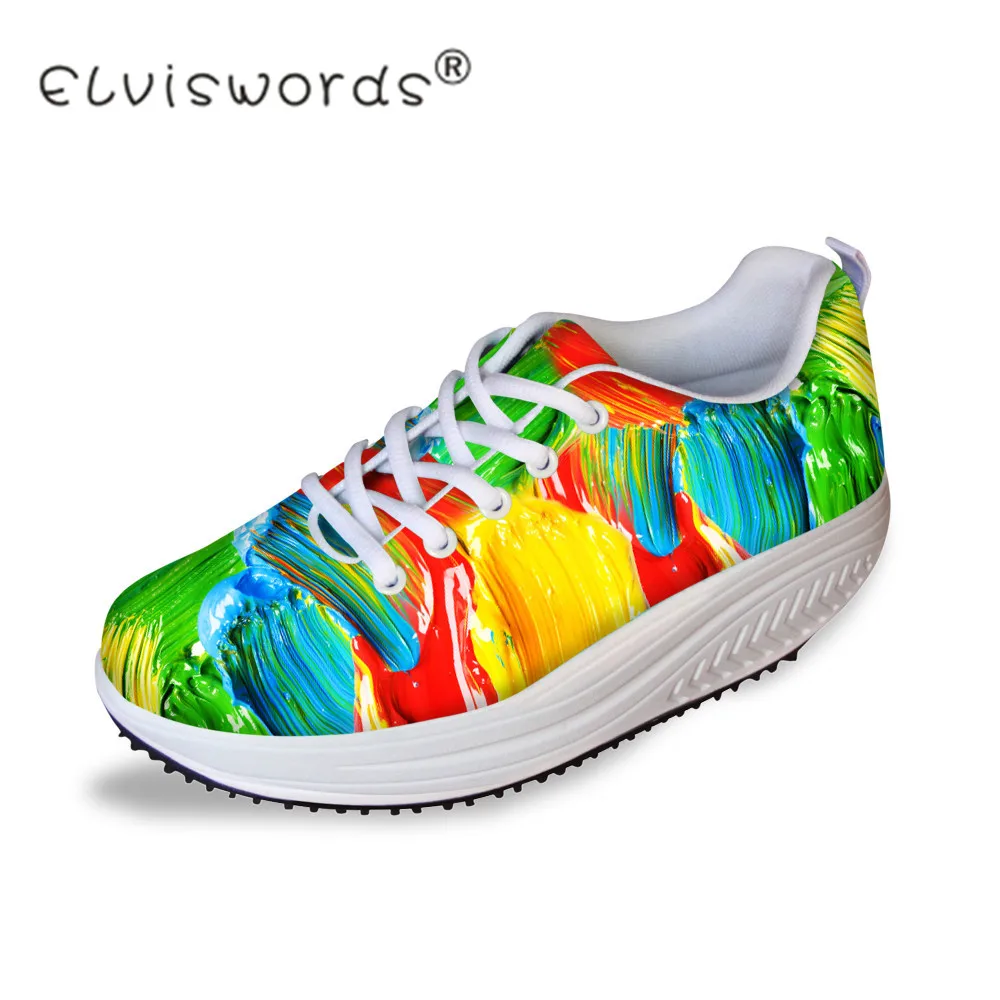 

ELVISWORDS Flat Platform Shoes Women Graffiti Print Teenager Casual Female Slimming Swing Shoes for Ladies Shaps Ups Zapatos