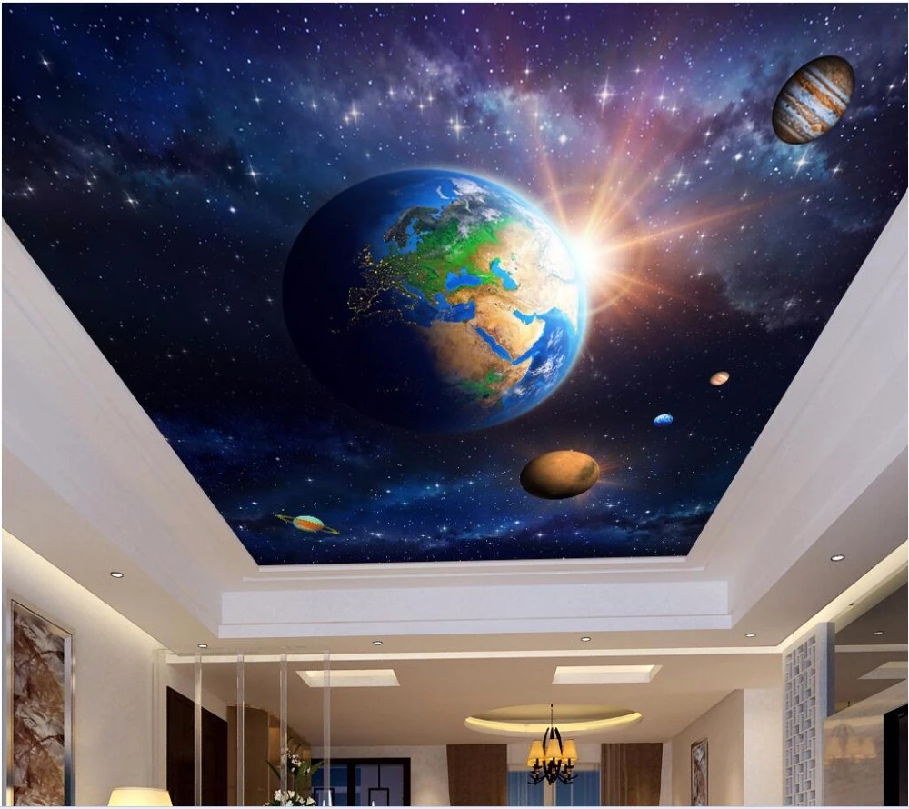 カスタムフォト3d天井壁画壁紙惑星地球でスペース装飾絵画3d壁壁画壁紙壁用3 D Photo 3d 3d Ceiling Muralsceiling Murals Aliexpress