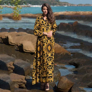 

Beach Dresses Robe Summer Dress Swimsuit Pareo On The Swim New Women Skirt Single Breasted Shirt Neck Printed Print Linen