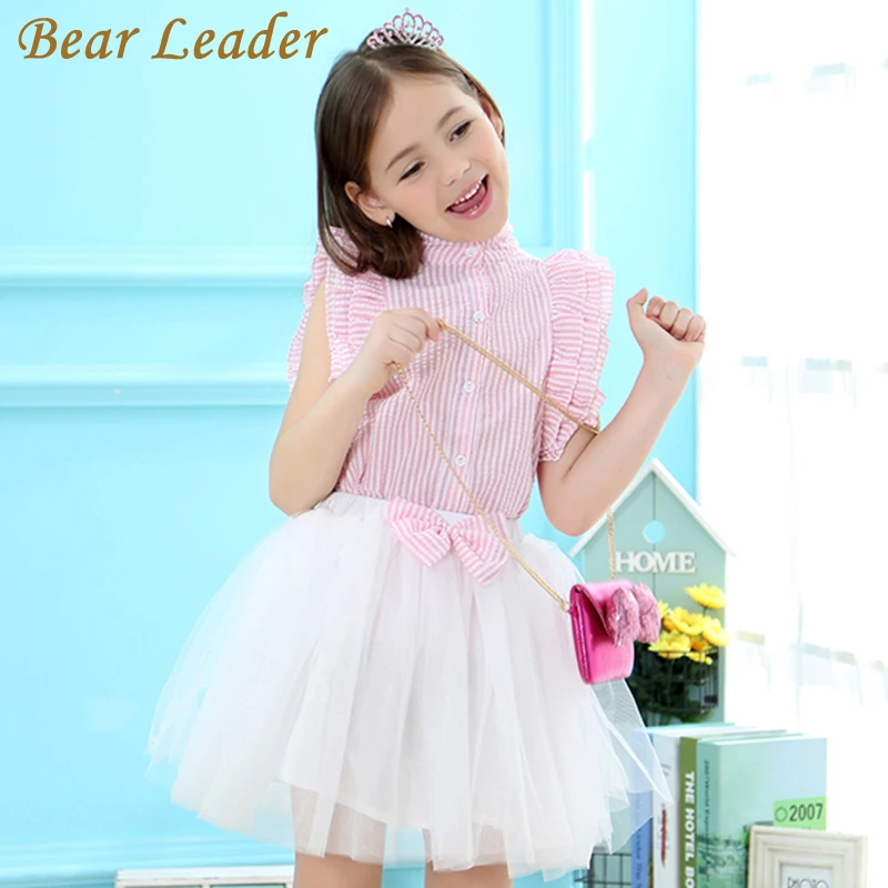 

Bear Leader Girls Clothing Sets 2019 Brand Kids Clothing Sets Sleeveless Striped T-shirt+Bow Veil Skirts 2Pcs Children Clothes