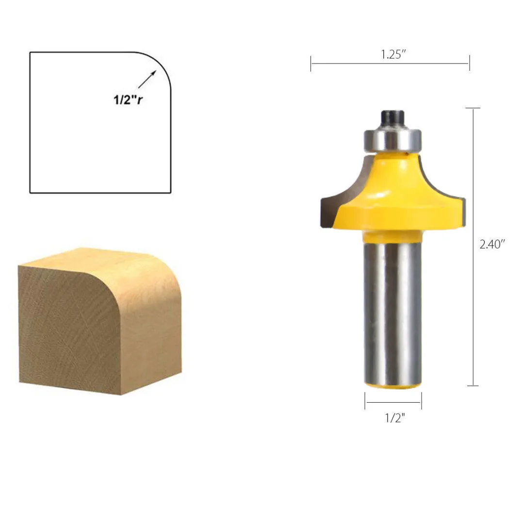 DWZ 6Pcs 1/2" 1/8" 1/4" 5/16" 3/8" 7/16" 1/2" Shank Round Over Edging Router Bit Set
