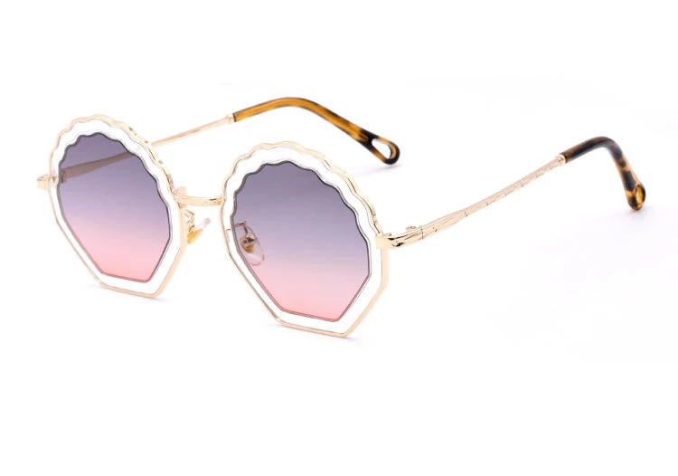 Винтажные женские солнцезащитные очки, роскошные брендовые Дизайнерские Большие очки, неправильная Цветочная оправа, круглые солнцезащитные очки с градиентом - Цвет линз: purple pink