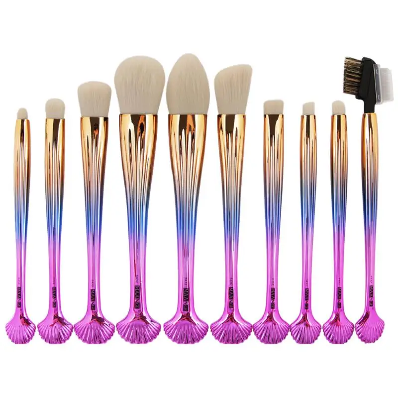 

10pcs Professional Shell Makeup Brushes Set Cosmetics Foundation Eyeshadow Powder Blush Contour Cosmetic Makeup Brushes Tools