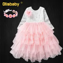 Летнее стильное детское кружевное платье с цветочным рисунком для девочек; платье-пачка с длинными рукавами и цветочным рисунком с открытой спиной; детское Сетчатое праздничное платье с головным убором