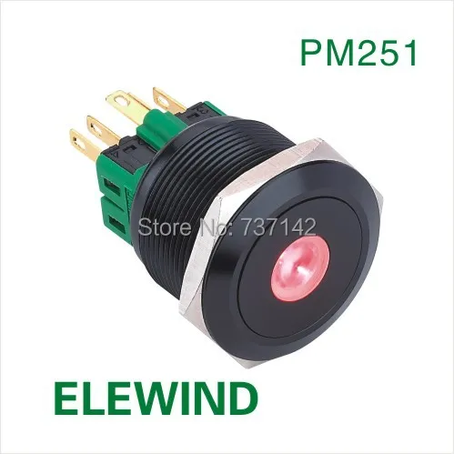 

ELEWIND 25mm Black alluminum Dot illuminated Momentary push button switch(PM251F-11D/R/12V/A)