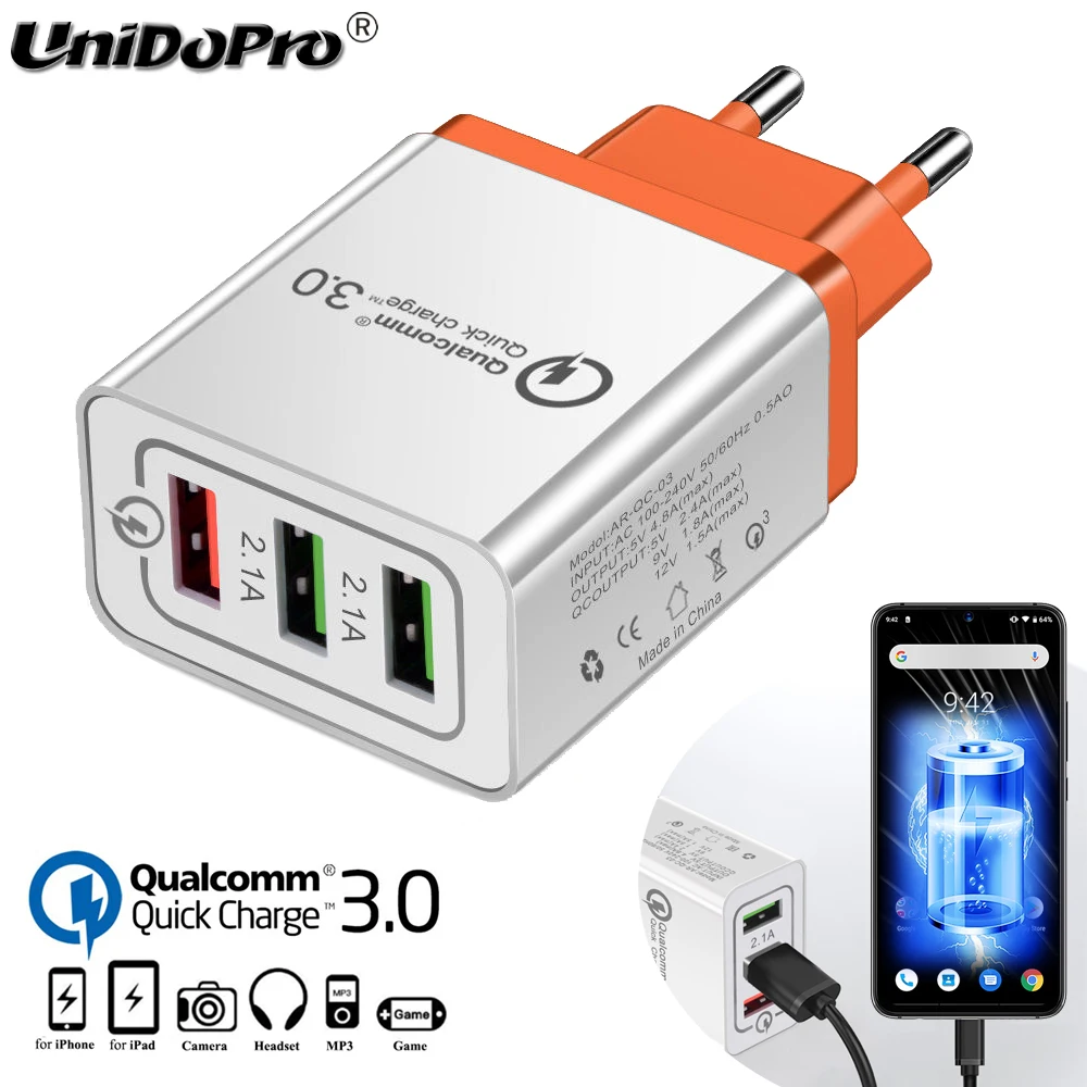 Сетевое зарядное устройство с 3-мя USB-портами и поддержкой быстрой зарядки для