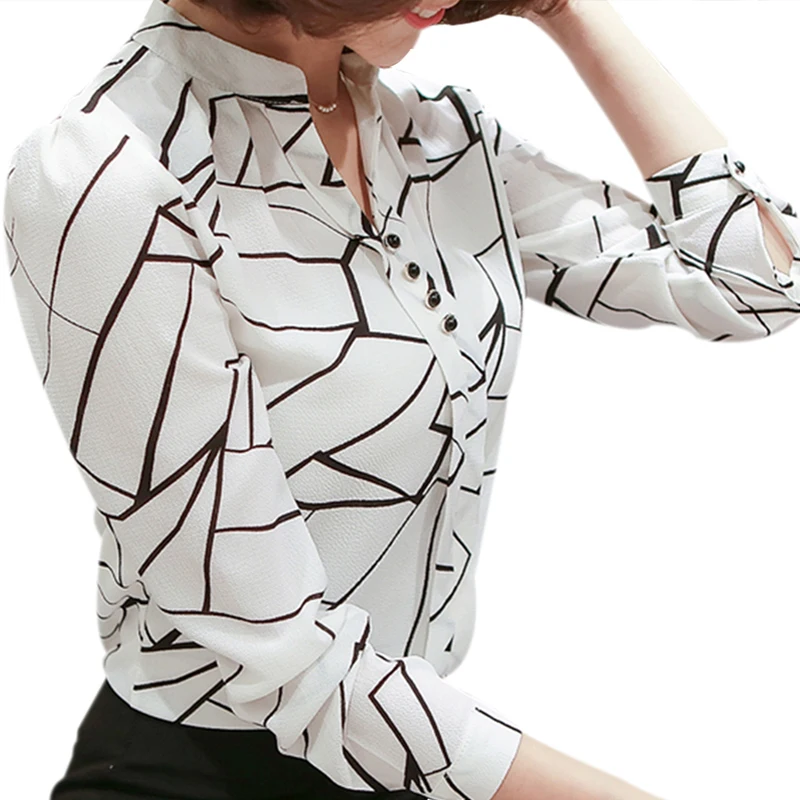 

2019 New Women Spring Blouse Shirts Chiffon Long Sleeve Female Clothing Office OL Tops Striped Dot Flower Autumn feminine Blusas