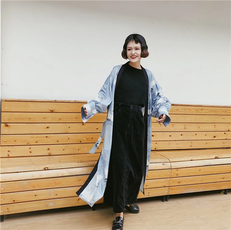 Harajuku стиль bf Свободный длинный кардиган пальто женский японский стиль свободный галстук кимоно кардиган модная блузка для женщин